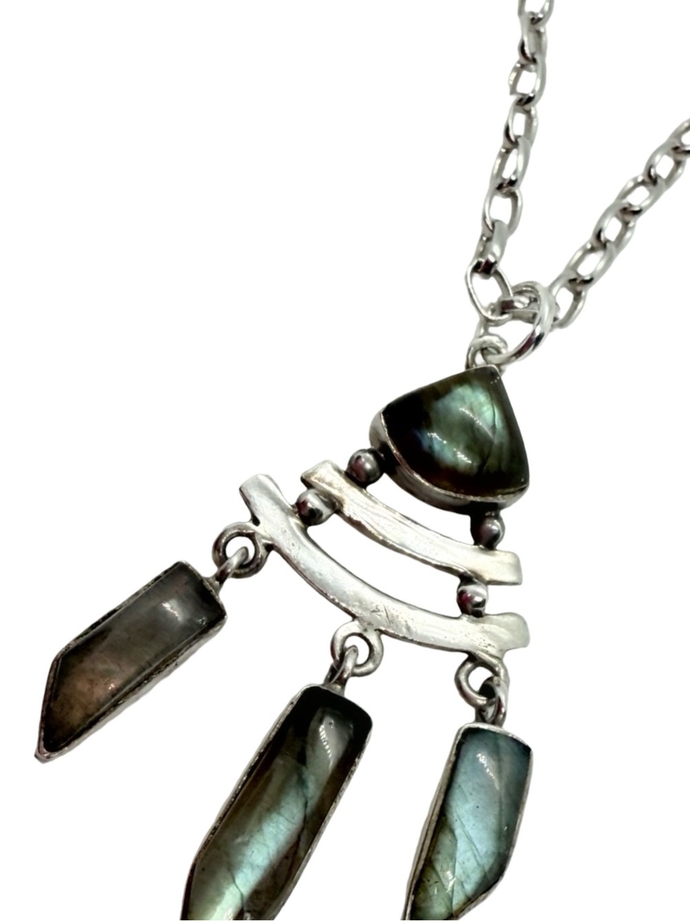 Southwestern Silver Labradorite Drop Pendant Necklace - Gray-Green